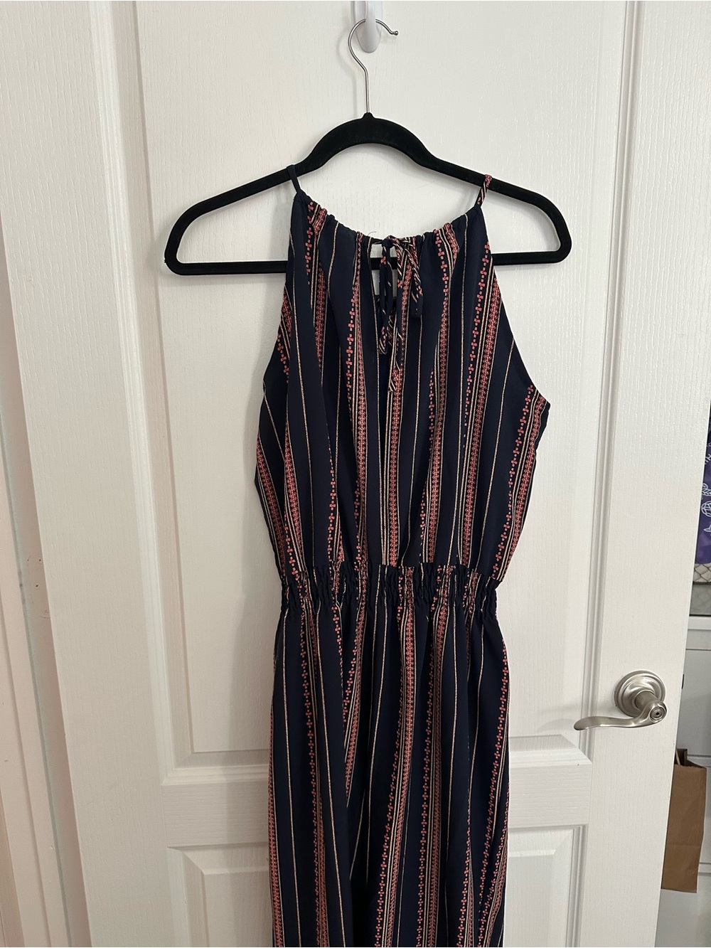 Enfocus Studio Navy and Coral Striped Halter Jumpsuit - Picture 4 of 4